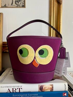 Coach Trick or Treat Bag -Purple Owl Bucket Tote with Playful Graphic